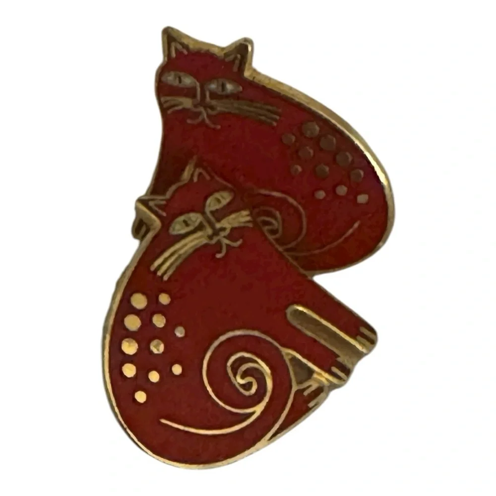 LAUREL BURCH Red Cheshire Cat Gold Post Stud Earrings Vintage Jewelry Whimsical